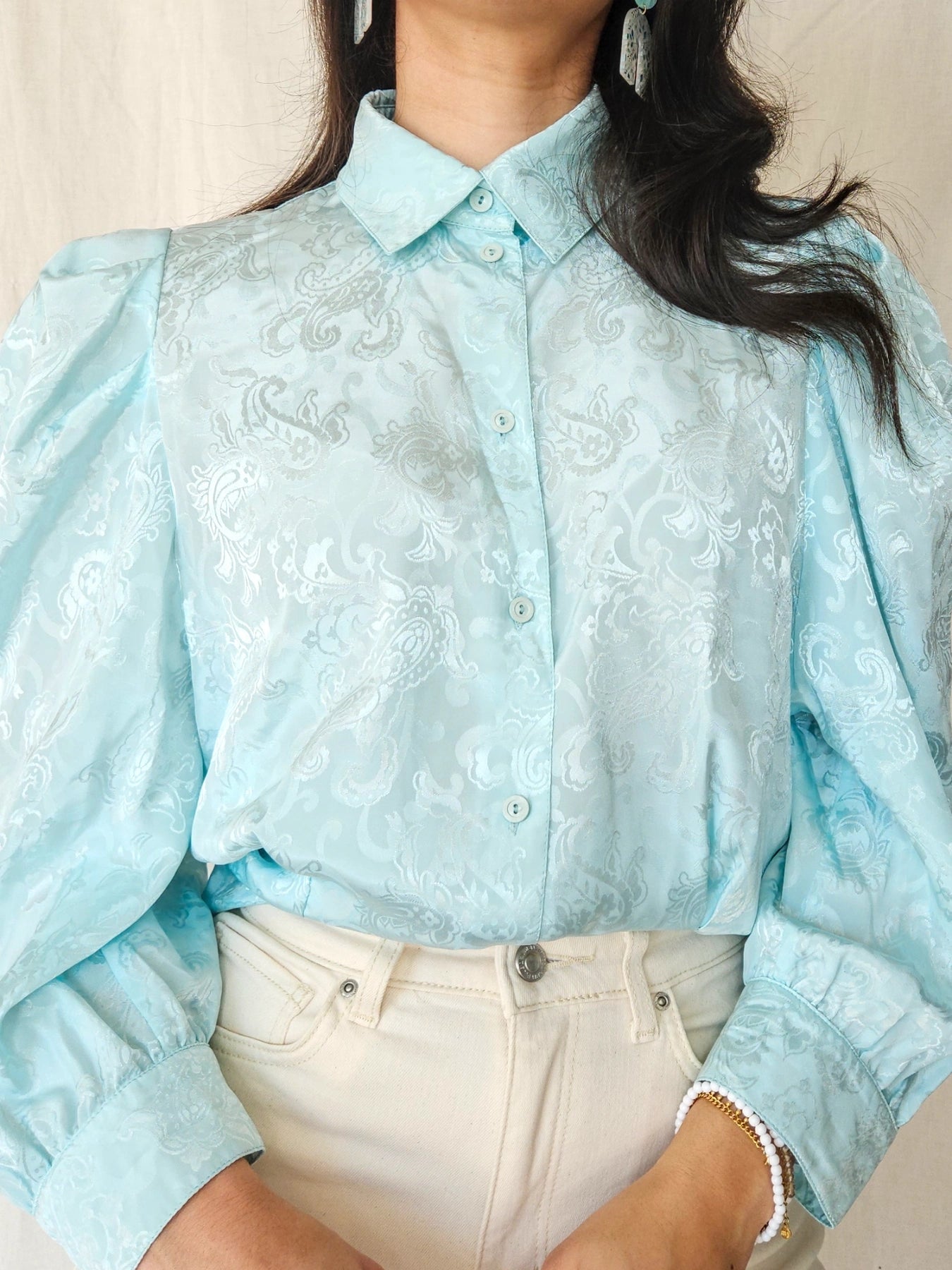 Pearl - light blue vintage blouse | L