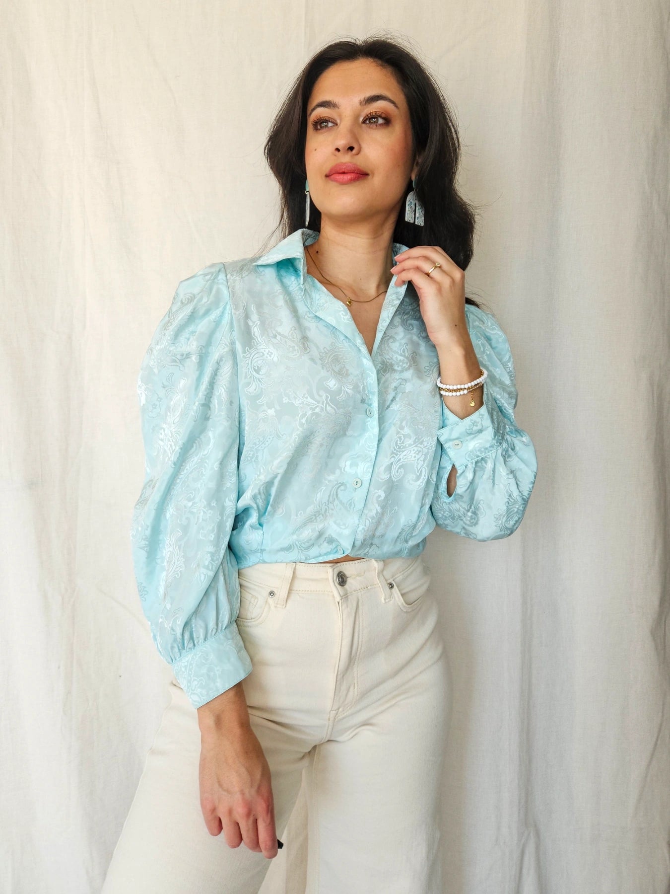 Pearl - light blue vintage blouse | L
