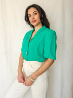 Betty - dark green vintage top, linen | L