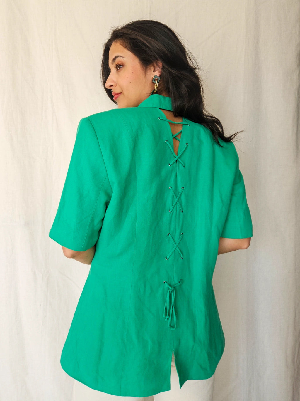 Betty - dark green vintage top, linen | L