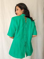 Betty - dark green vintage top, linen | L