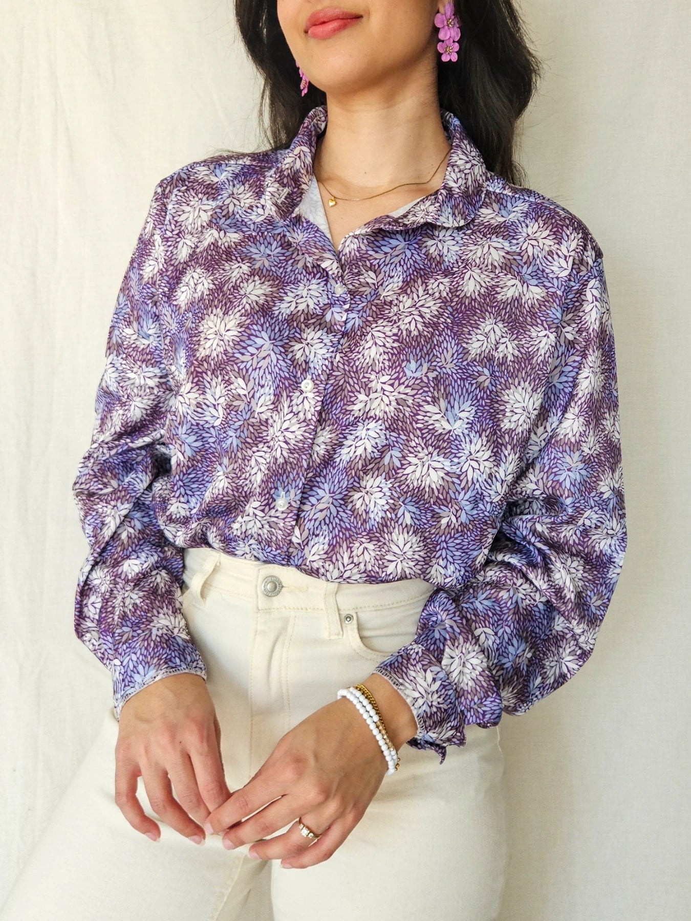 Lux - vintage blouse with purple print | XXL