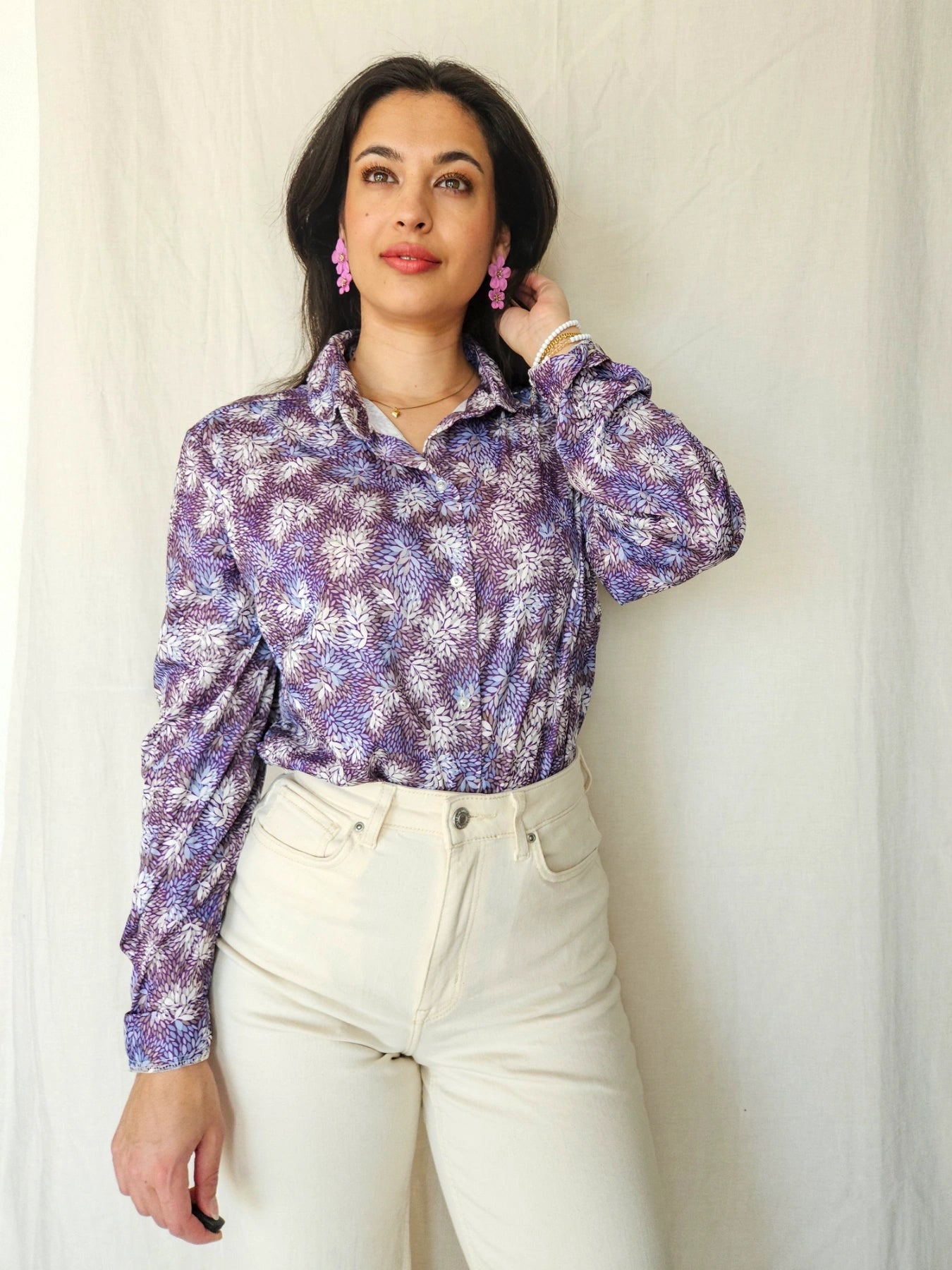 Lux - vintage blouse with purple print | XXL