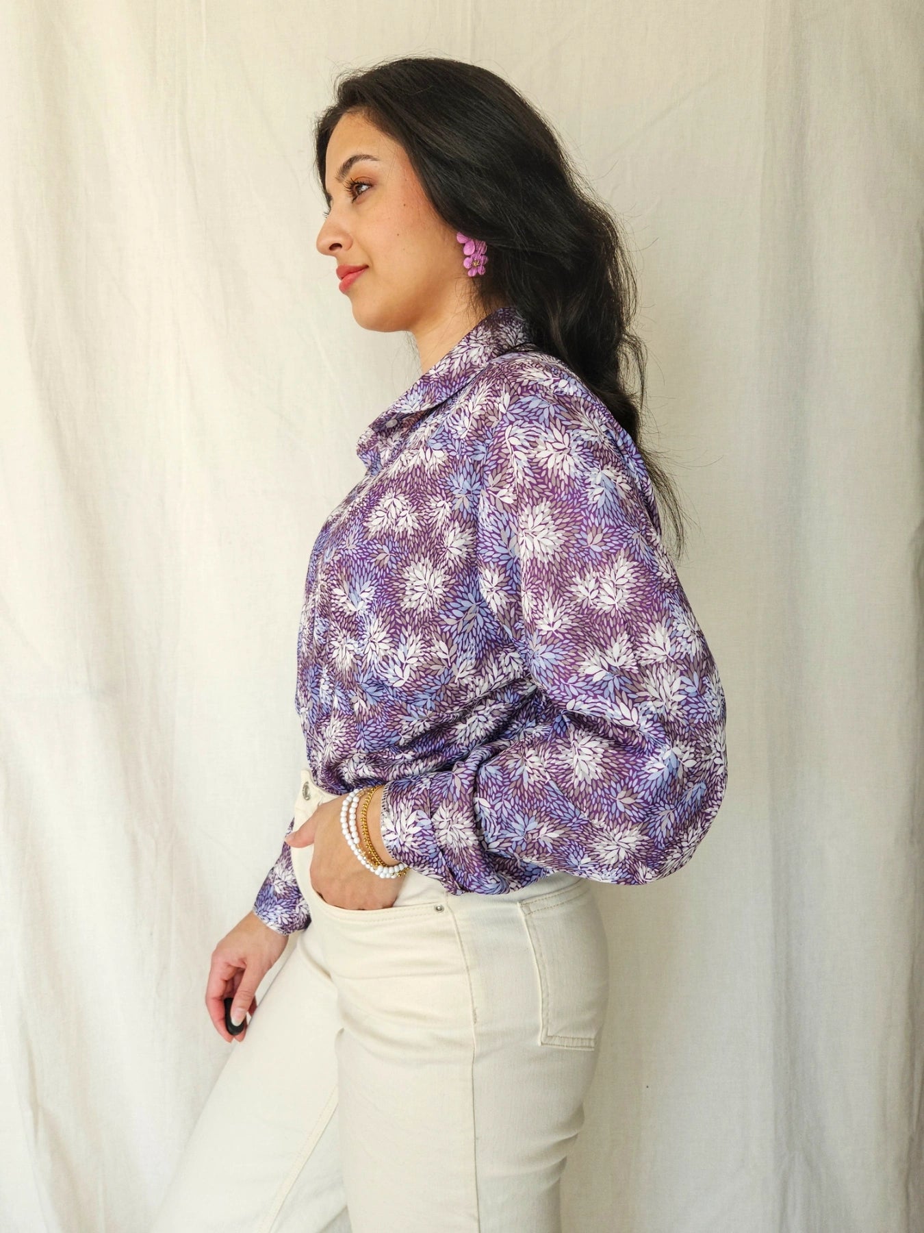 Lux - vintage blouse with purple print | XXL