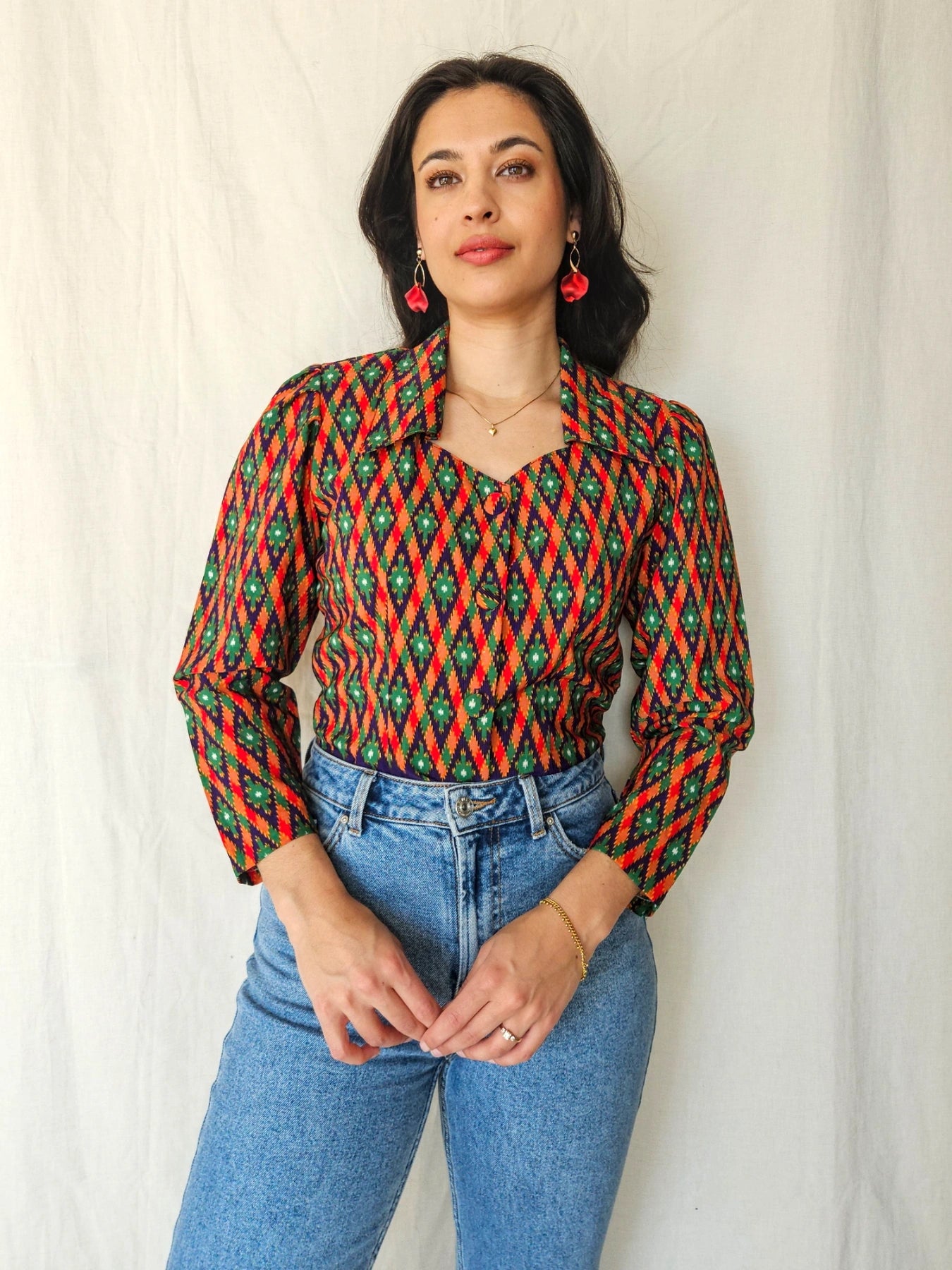 Lyra - vintage blouse with colored print | XS/S