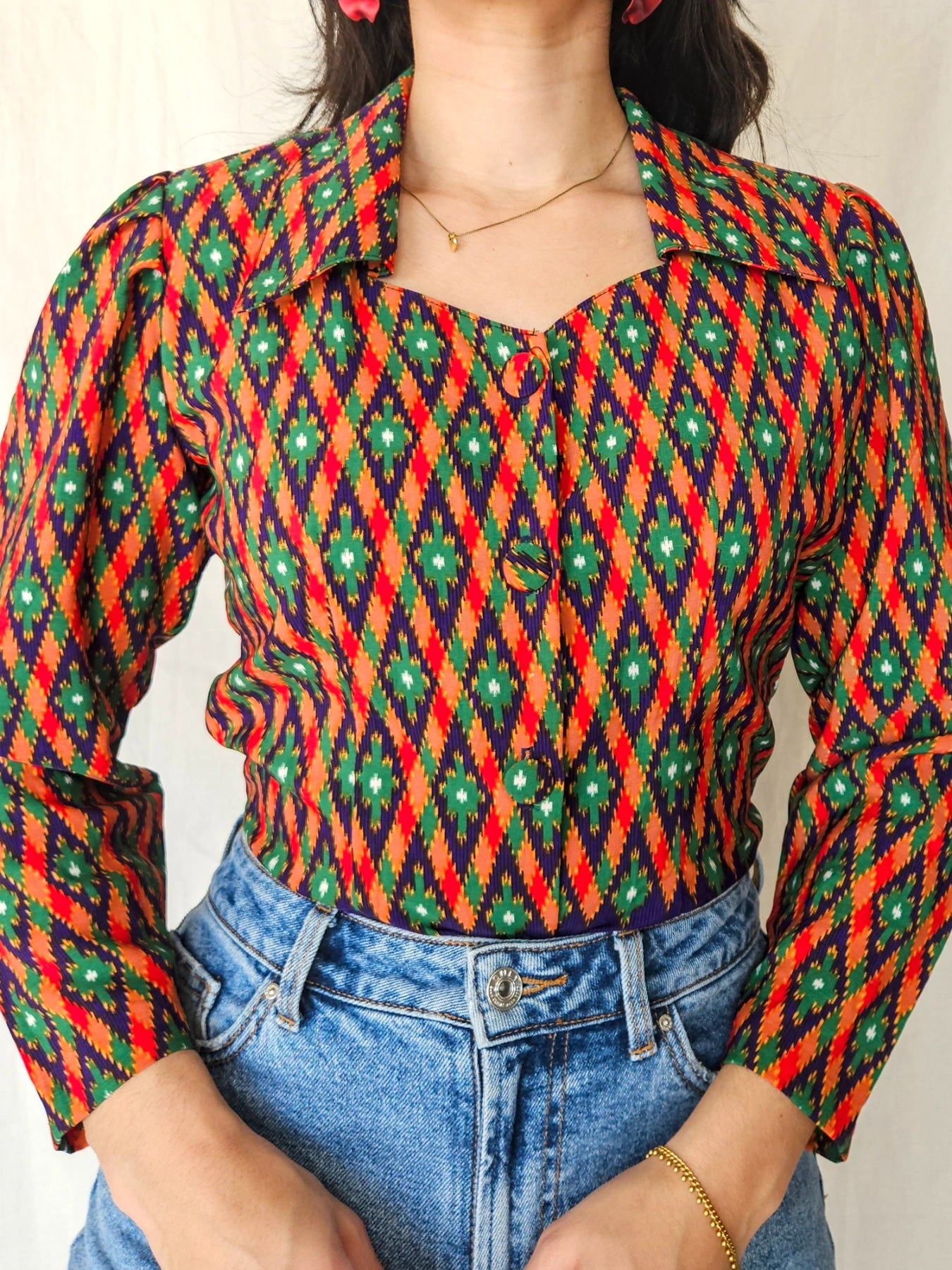 Lyra - vintage blouse with colored print | XS/S