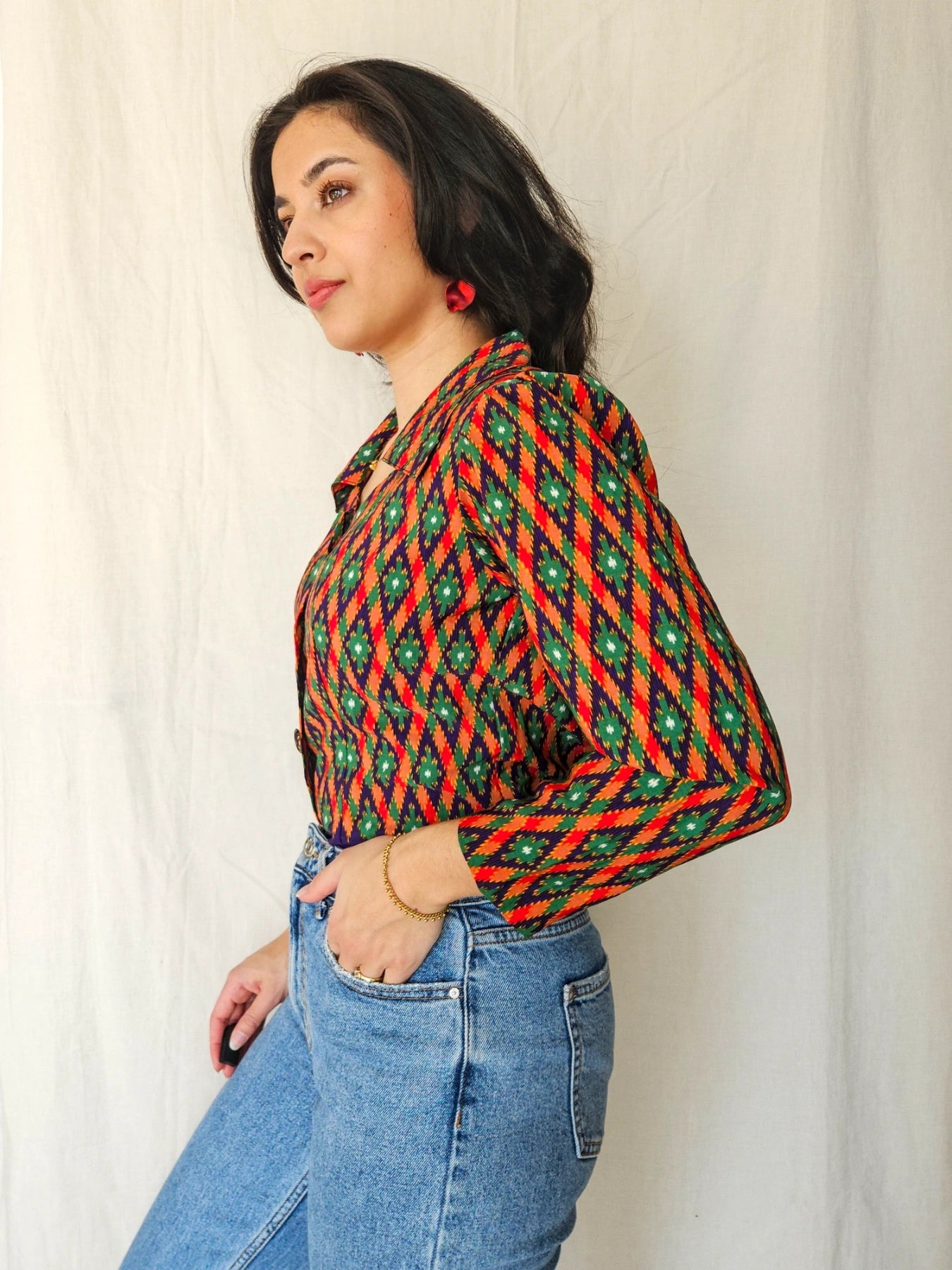 Lyra - vintage blouse with colored print | XS/S