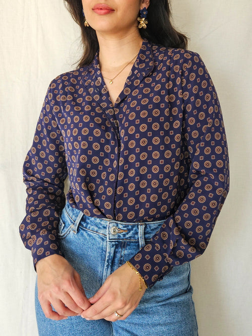 Bente - dark blue vintage blouse | XS/S