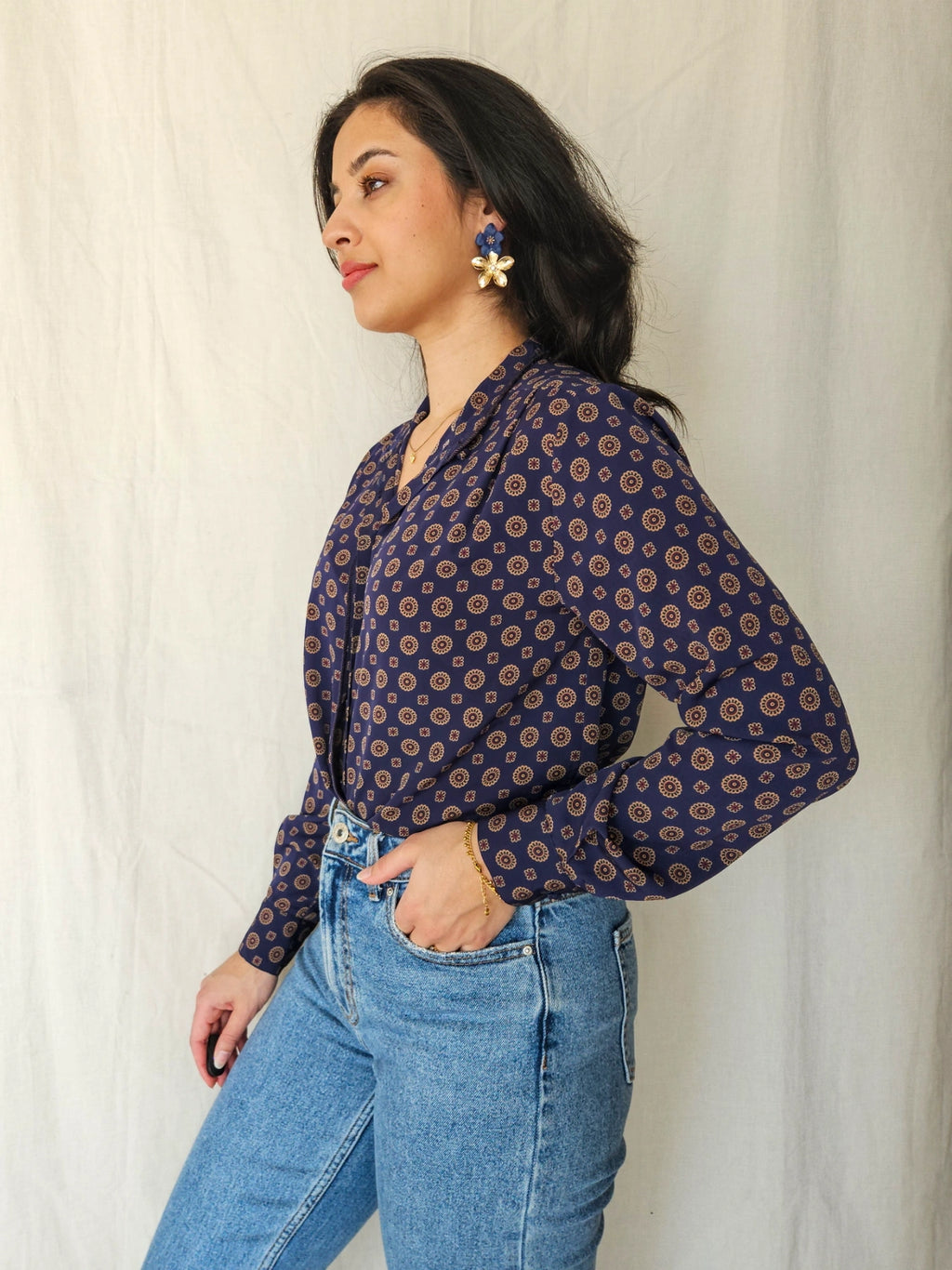 Bente - dark blue vintage blouse | XS/S