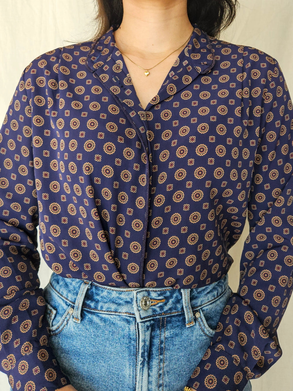 Bente - dark blue vintage blouse | XS/S
