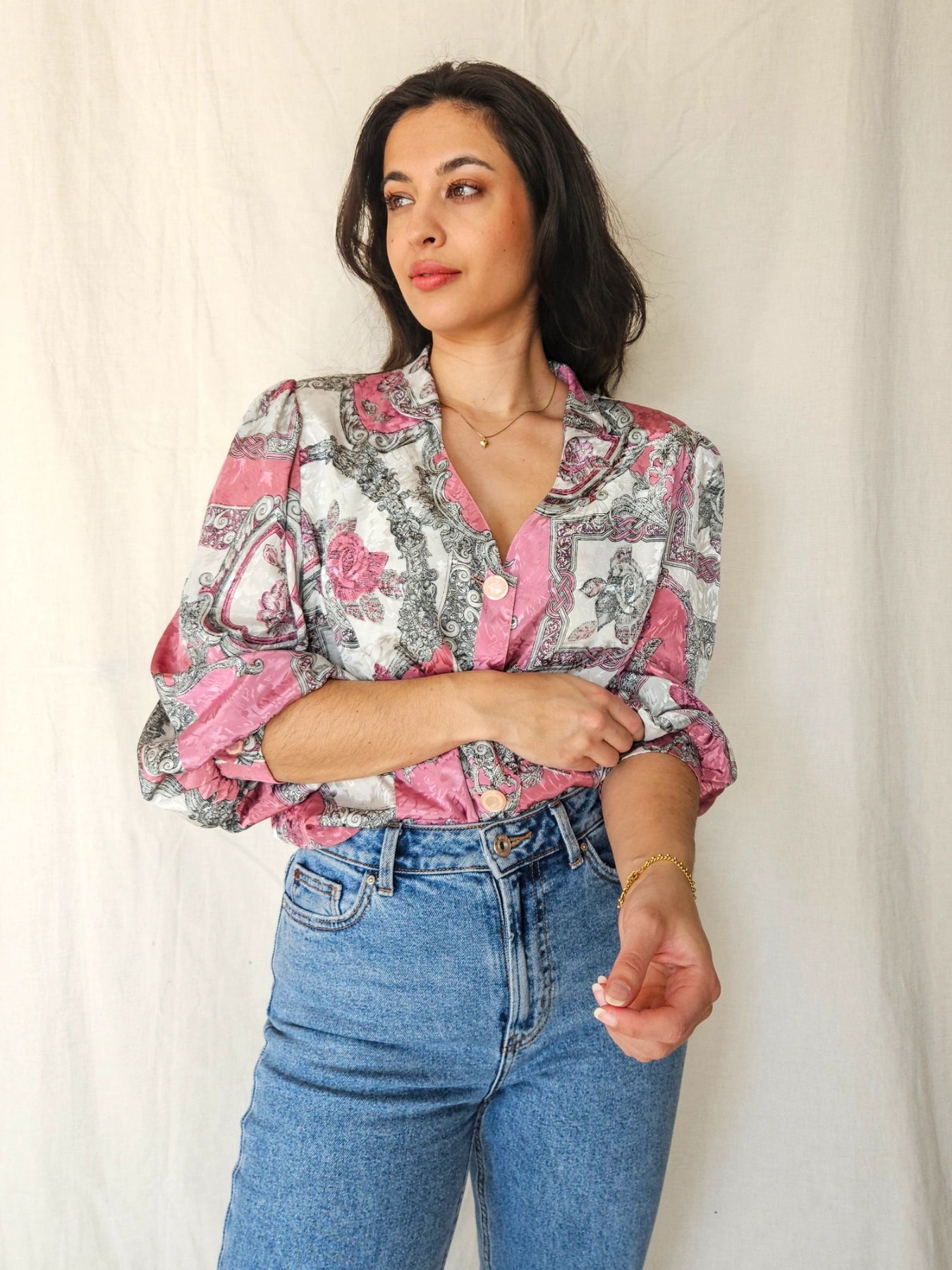 Nyssa - vintage blouse with floral paintings | XXL