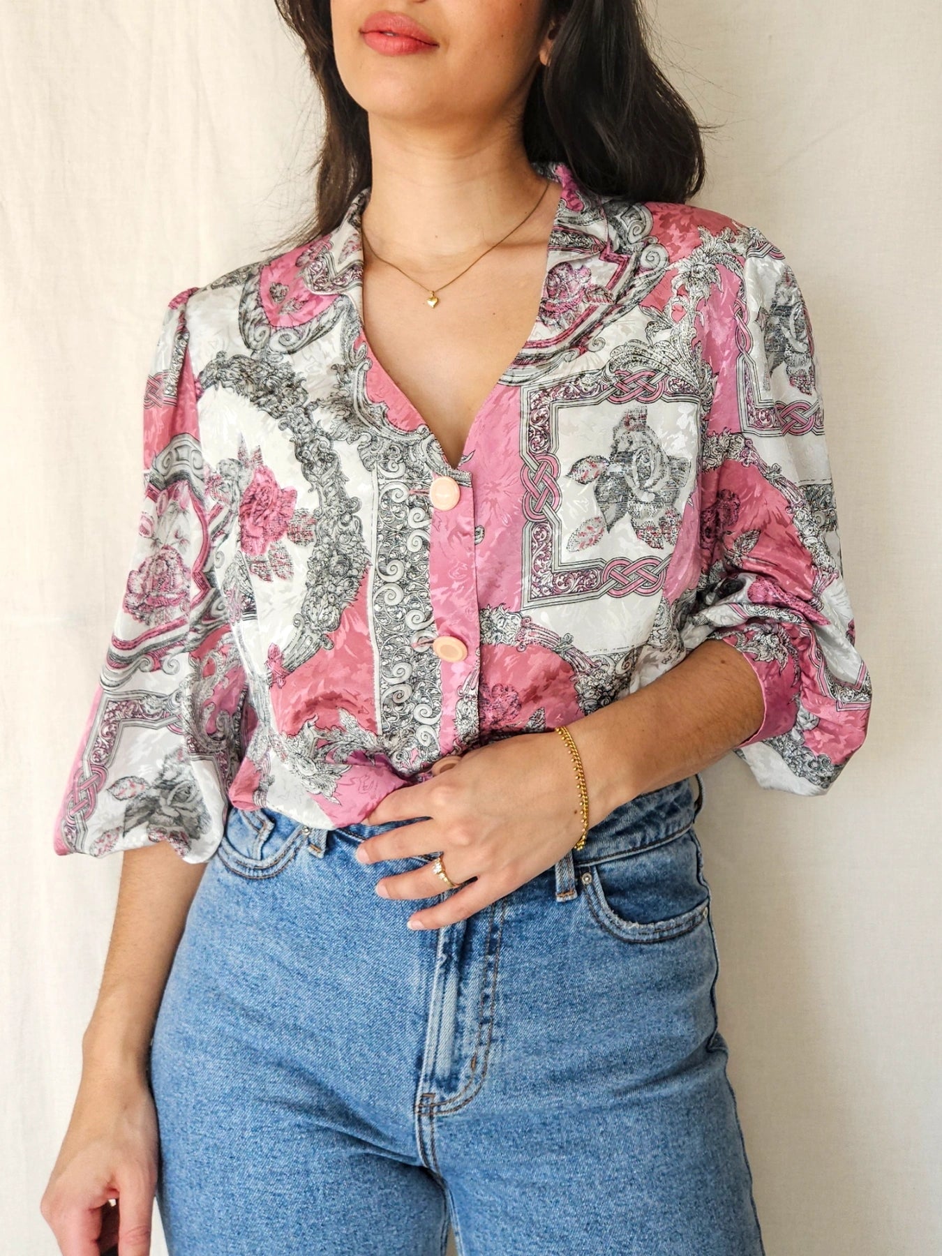 Nyssa - vintage blouse with floral paintings | XXL