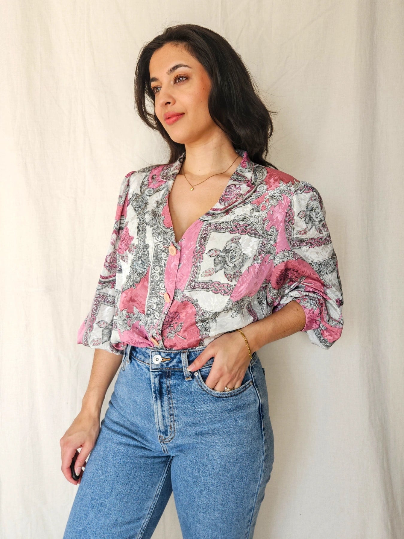 Nyssa - vintage blouse with floral paintings | XXL