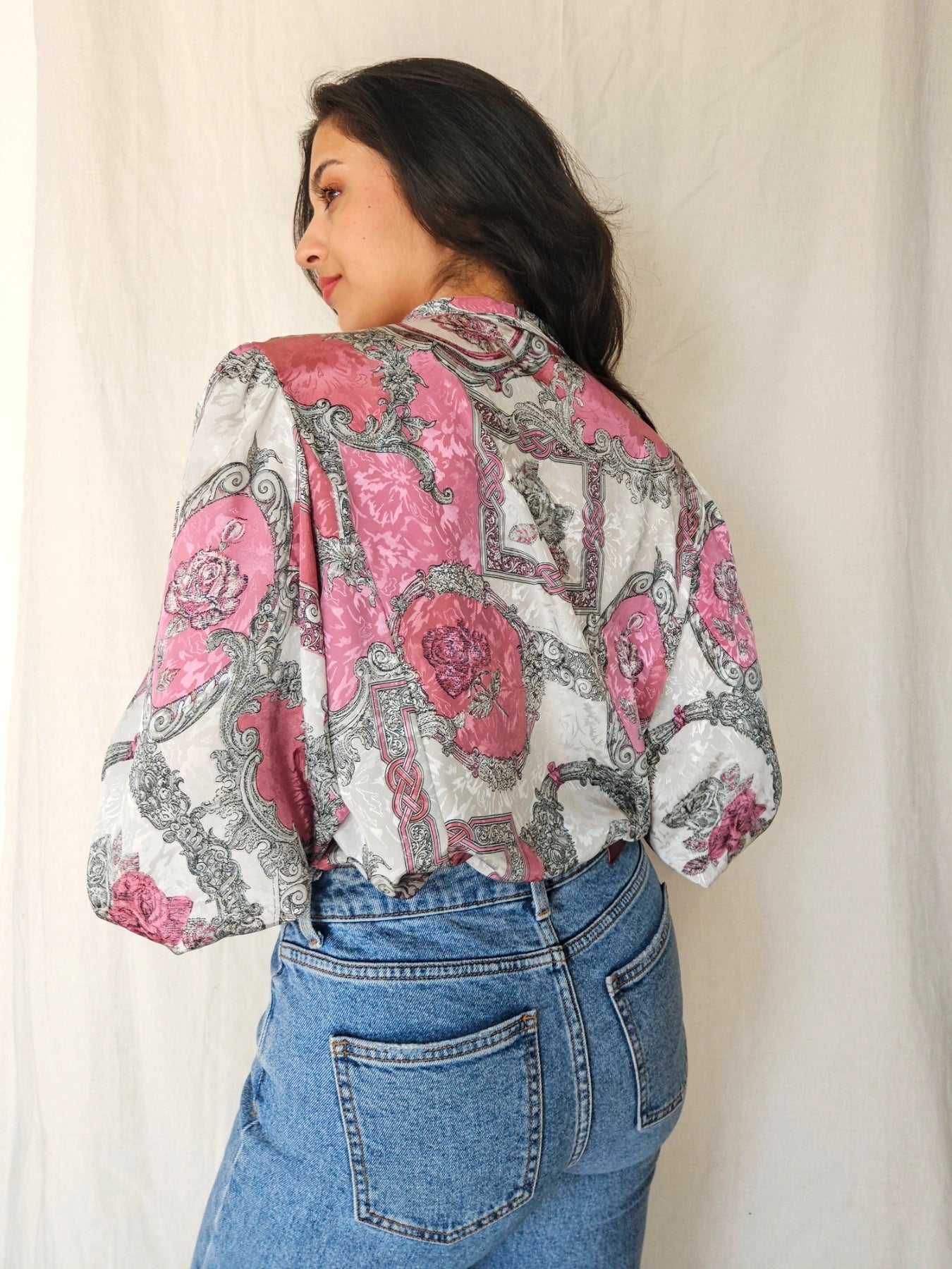 Nyssa - vintage blouse with floral paintings | XXL