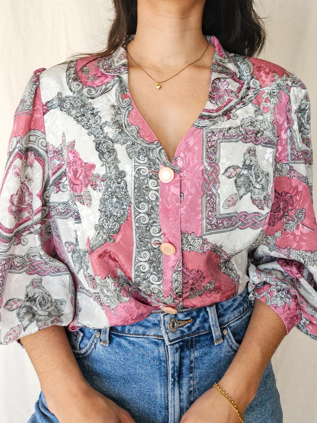 Nyssa - vintage blouse with floral paintings | XXL
