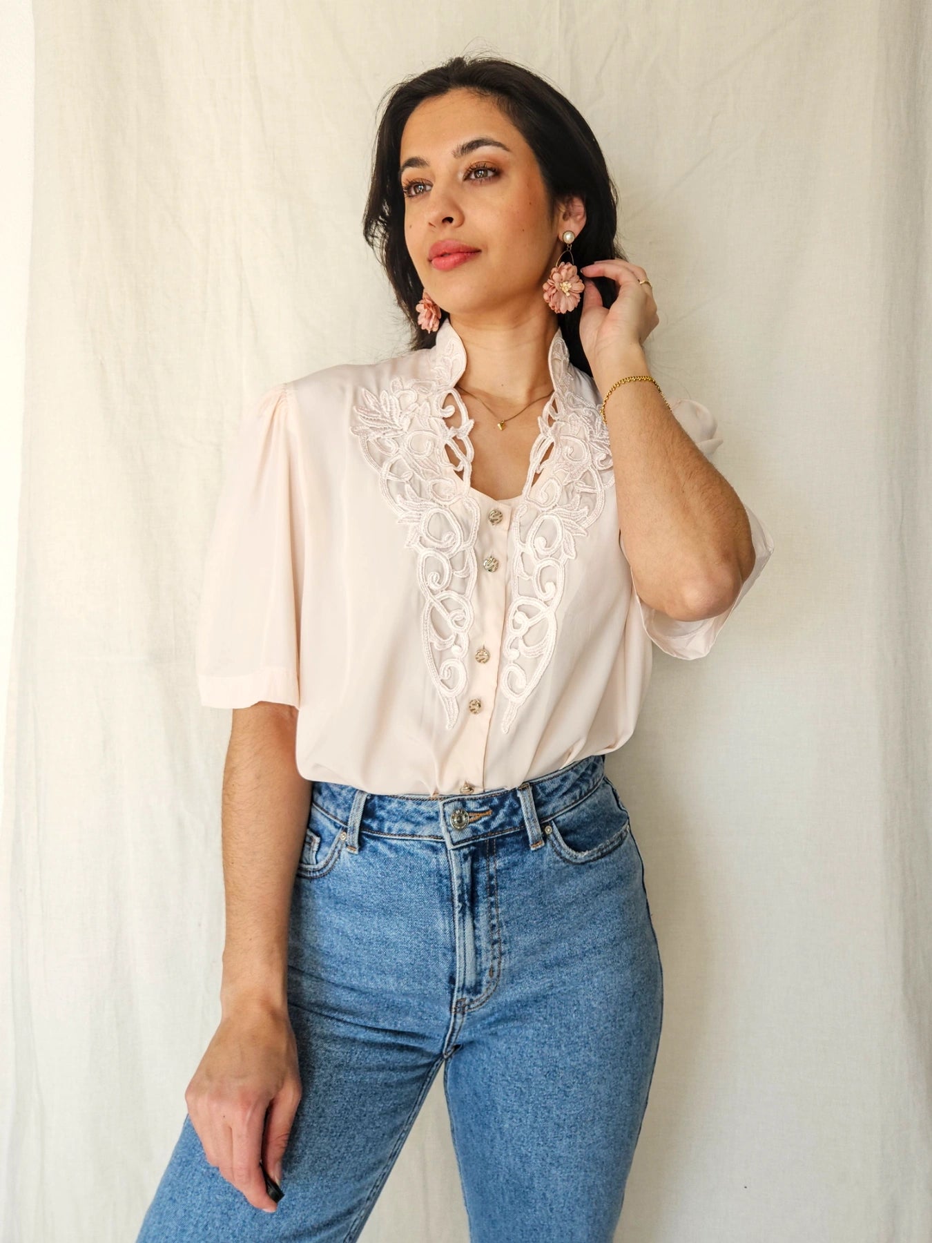 Mae - romantic vintage blouse with short sleeve | XXL