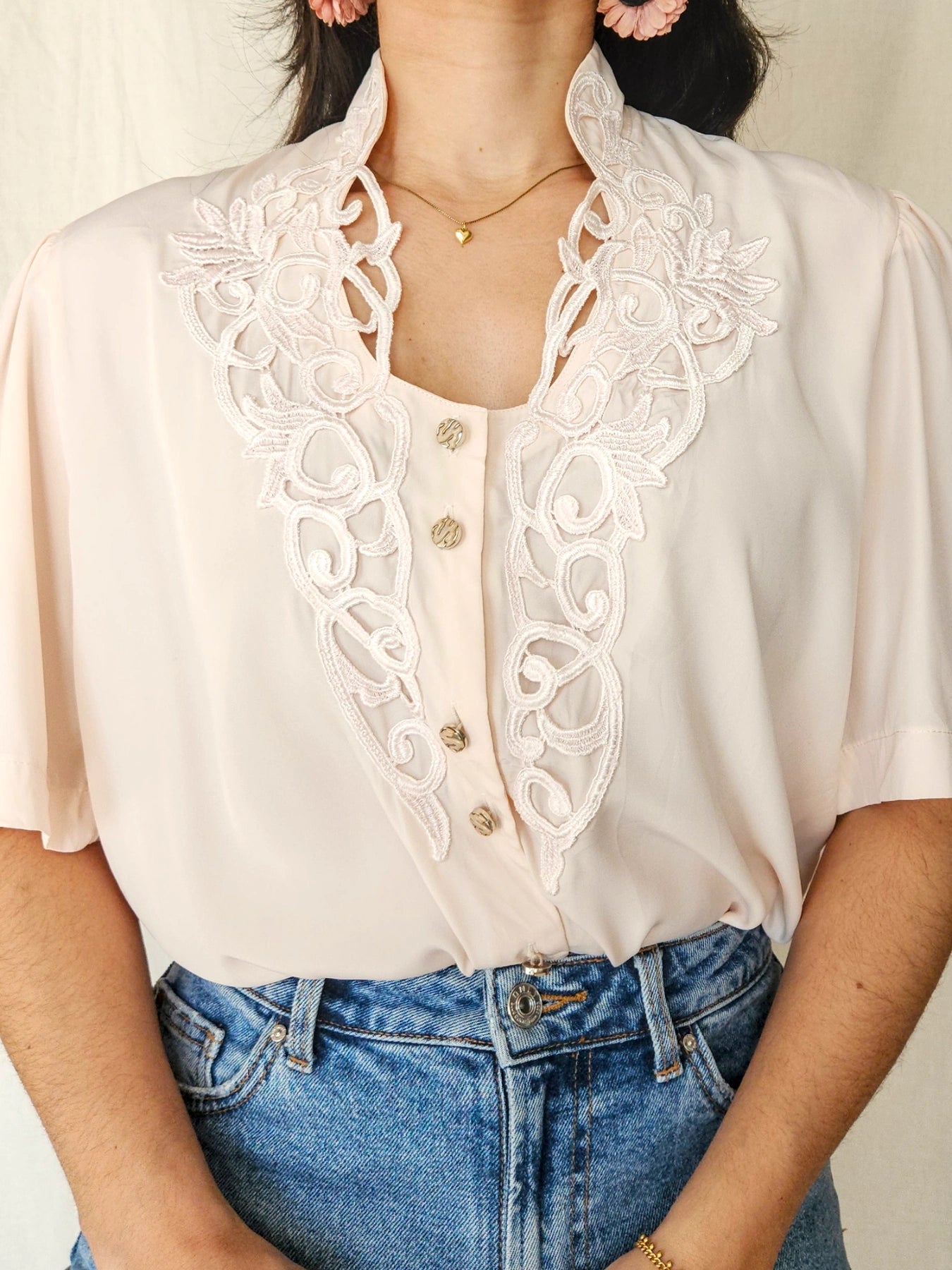 Mae - romantic vintage blouse with short sleeve | XXL