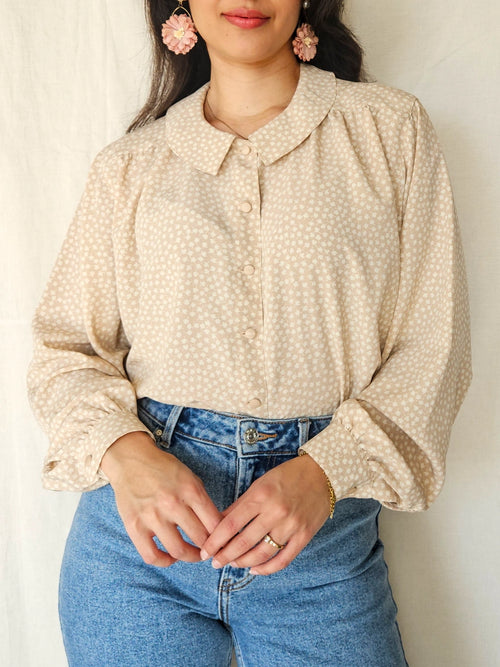 Ada - beige vintage blouse ronde kraag | XL