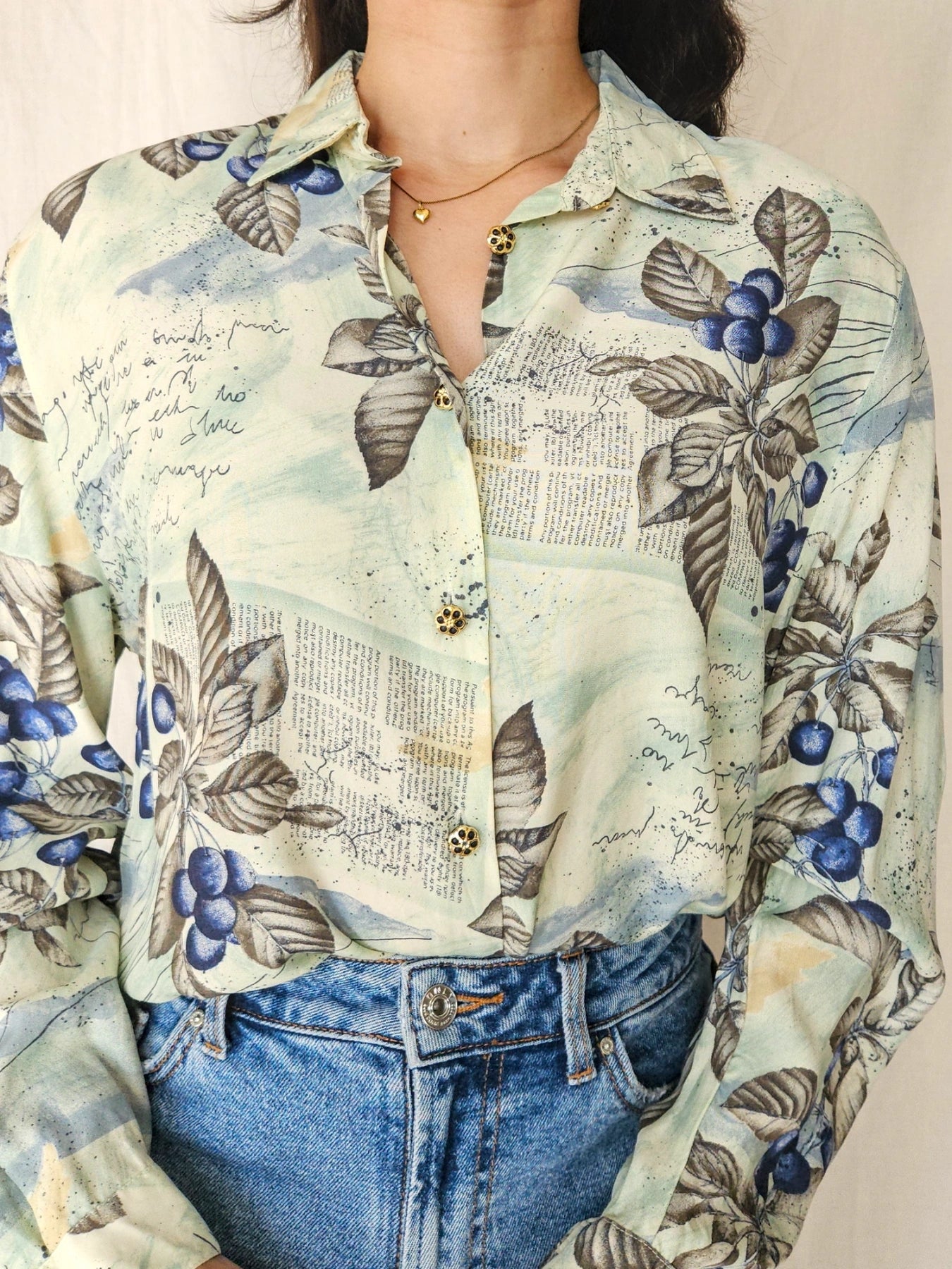 Cyra - light green vintage blouse, viscose | L