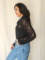 Avi - black vintage lace blouse | XL