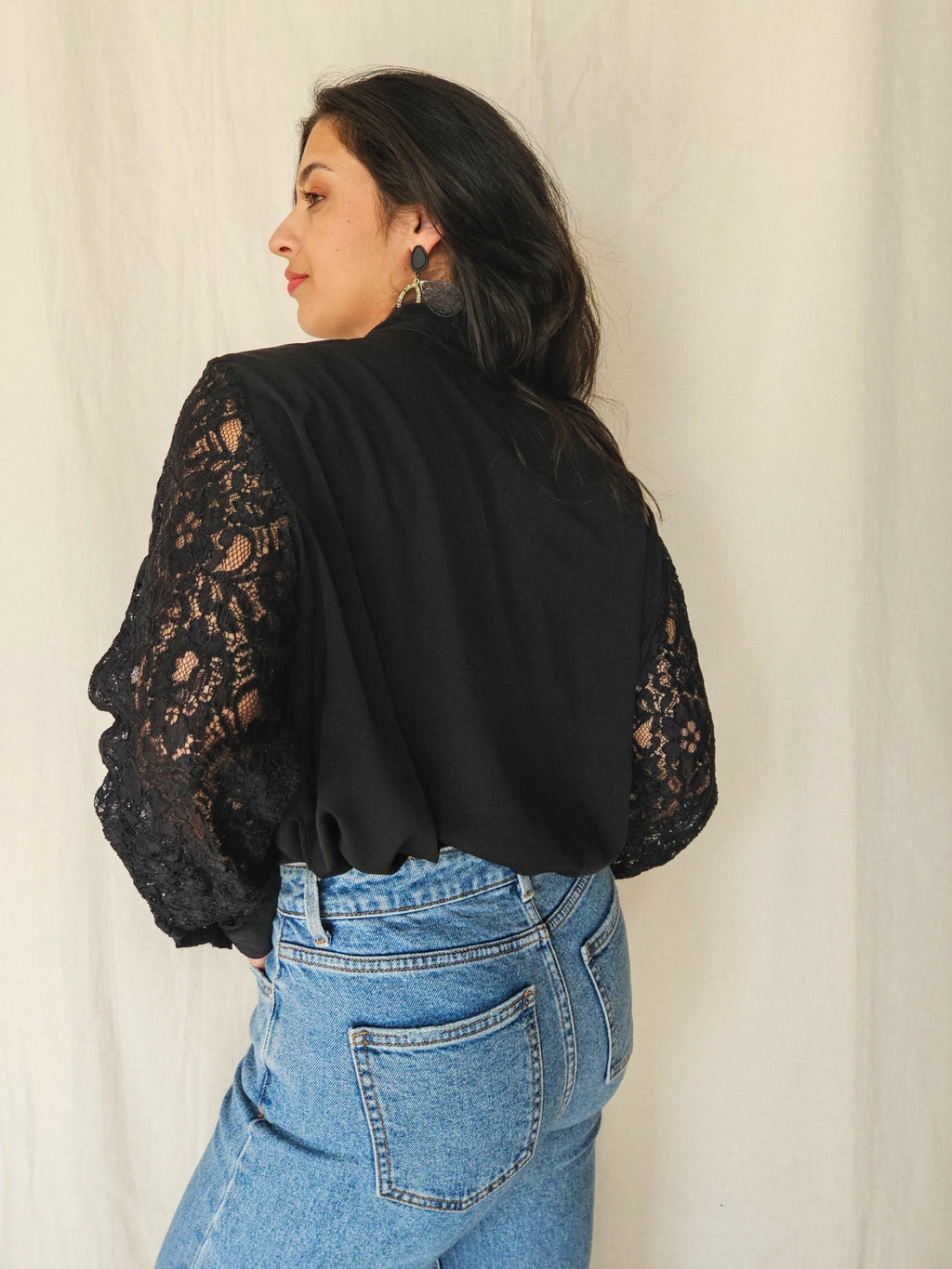 Avi - black vintage lace blouse | XL