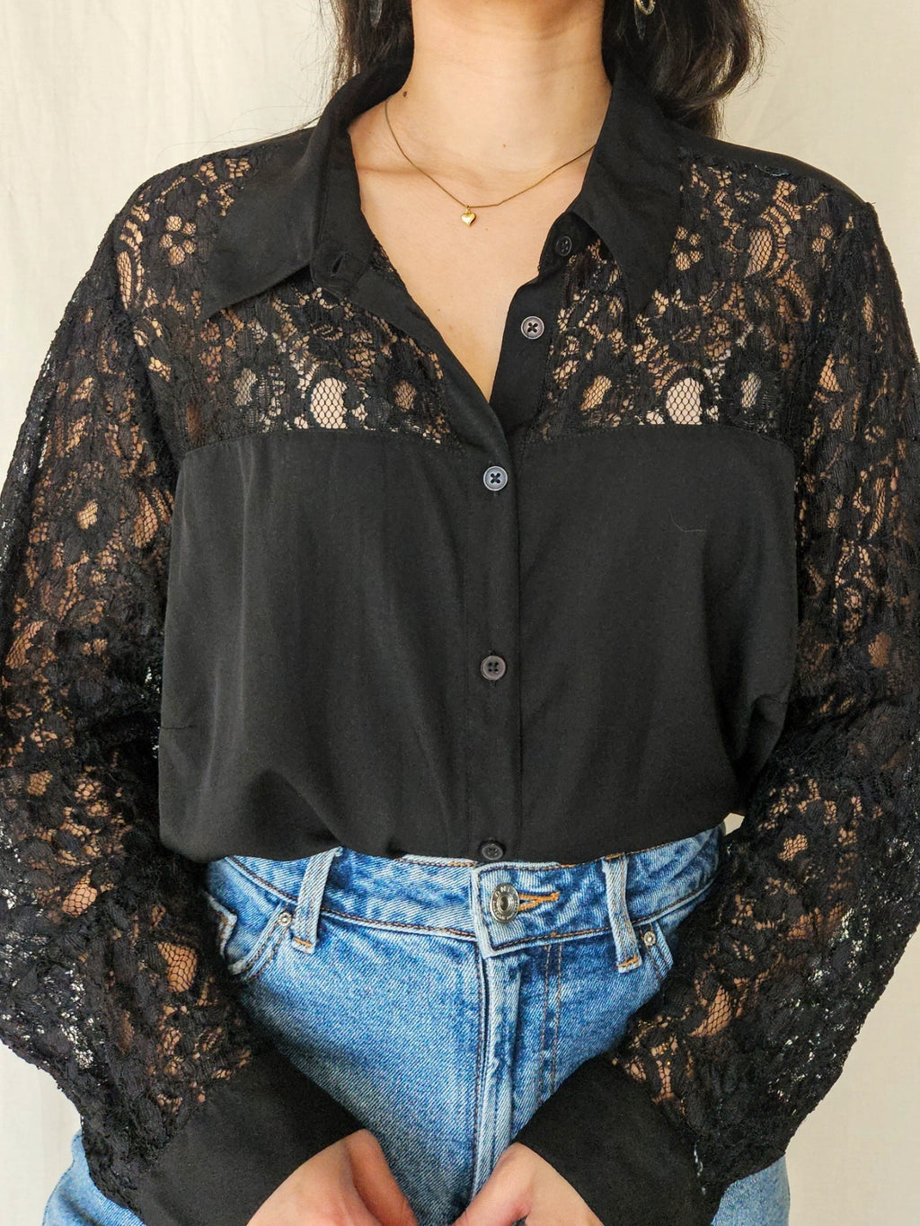 Avi - black vintage lace blouse | XL