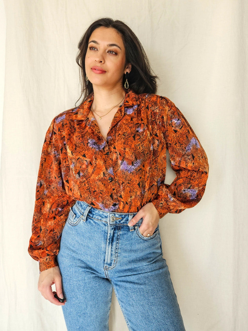 Birdy - dark orange vintage blouse | M