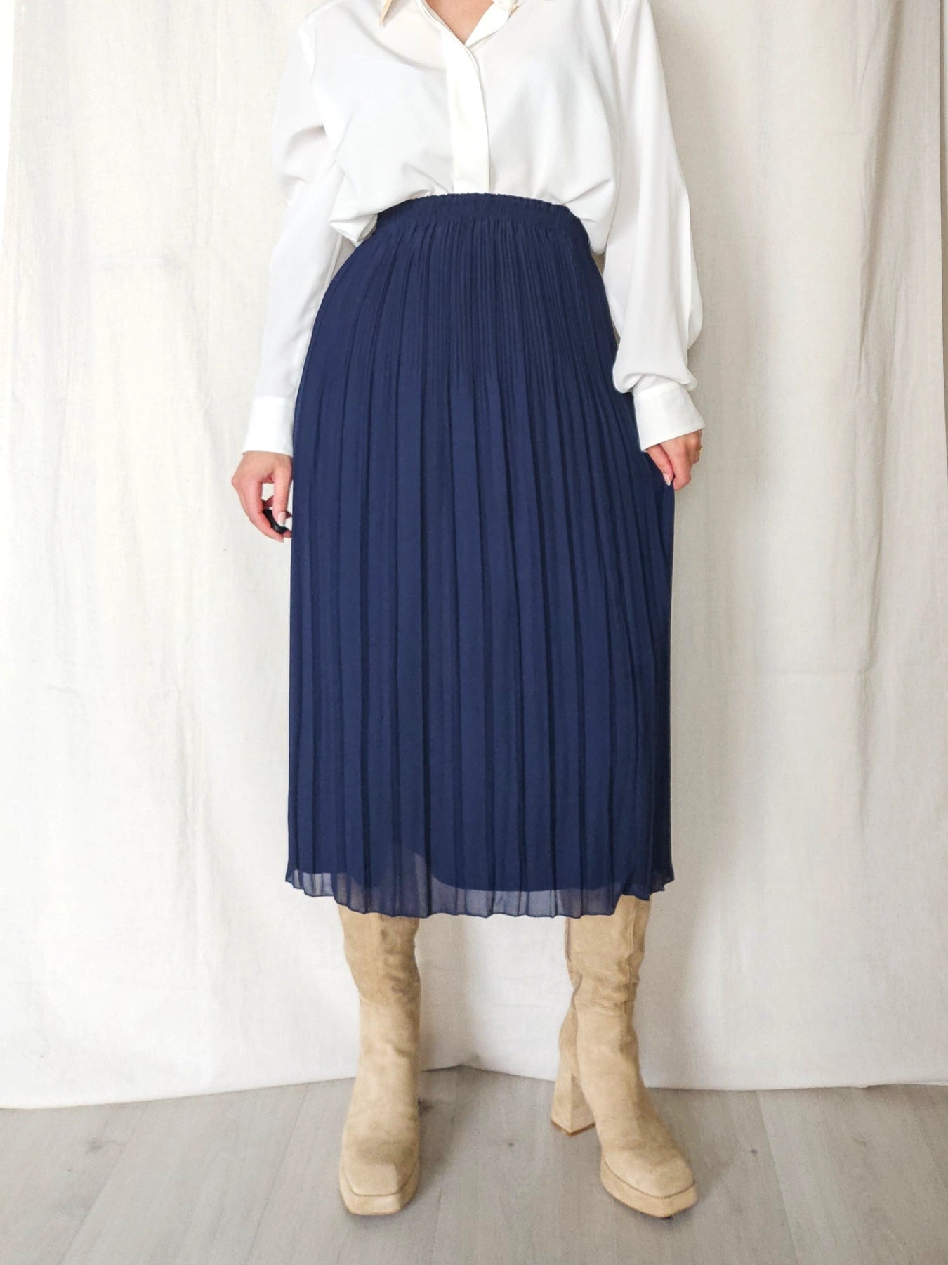 Veda - donkerblauwe vintage plooirok | M