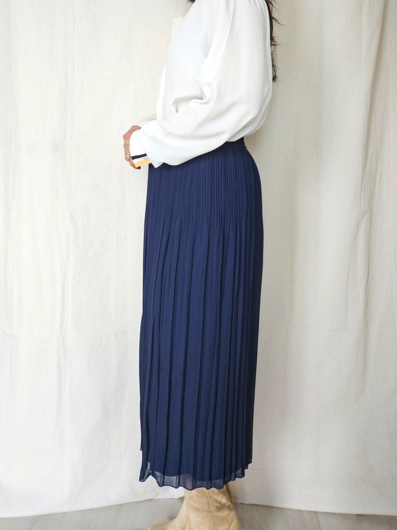 Veda - donkerblauwe vintage plooirok | M