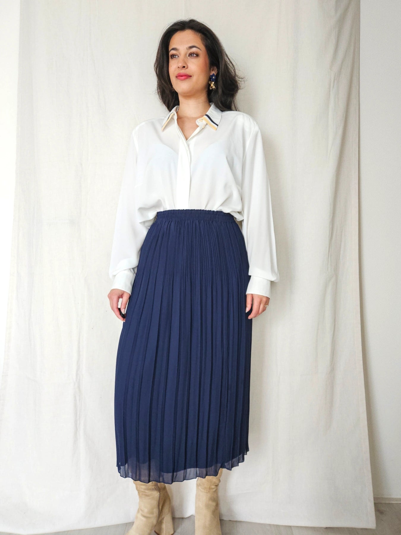 Veda - donkerblauwe vintage plooirok | M
