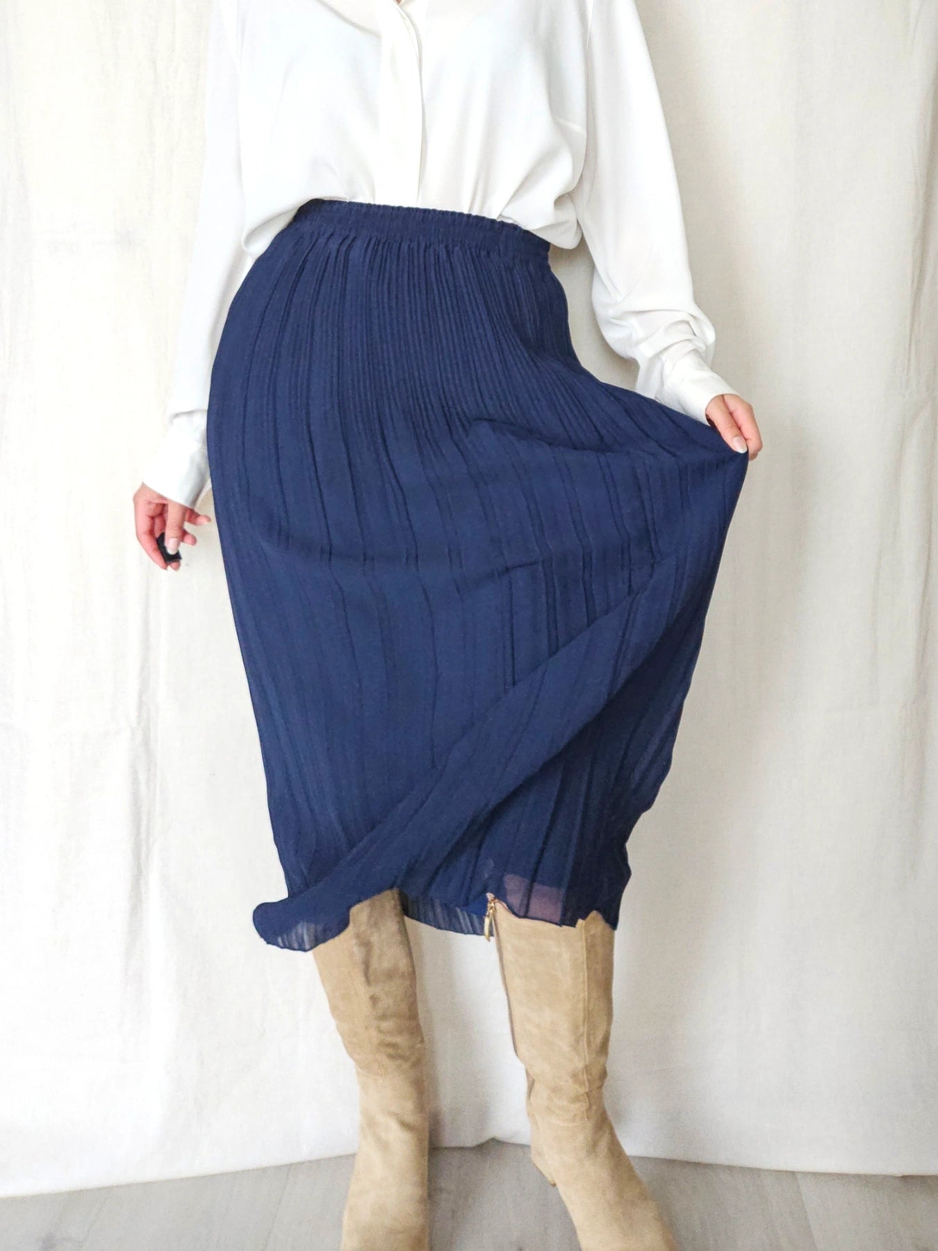 Veda - donkerblauwe vintage plooirok | M