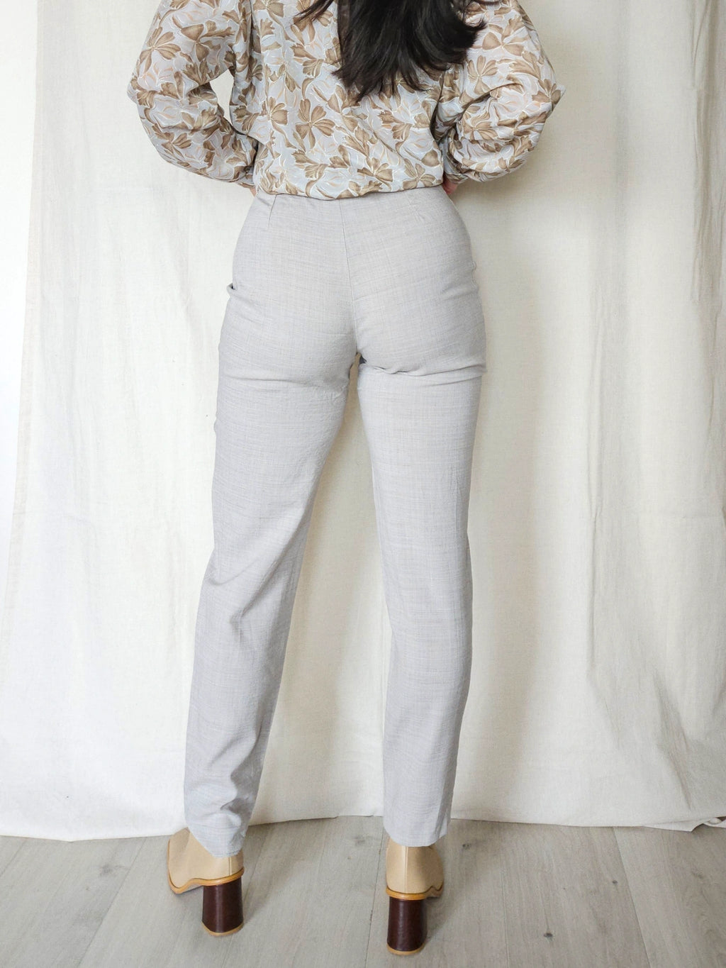 Mette - lichtgrijze vintage pantalon, linnenmix | S