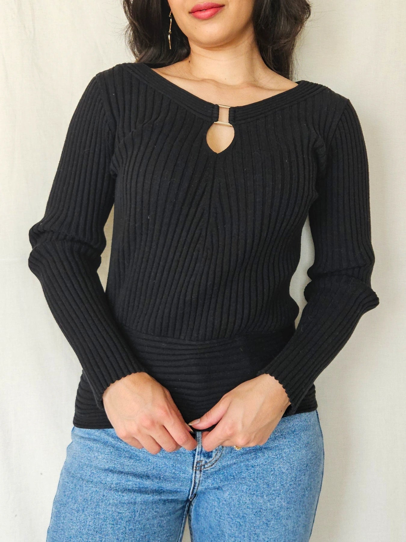 Fenna - zwarte vintage trui, katoenmix | S/M