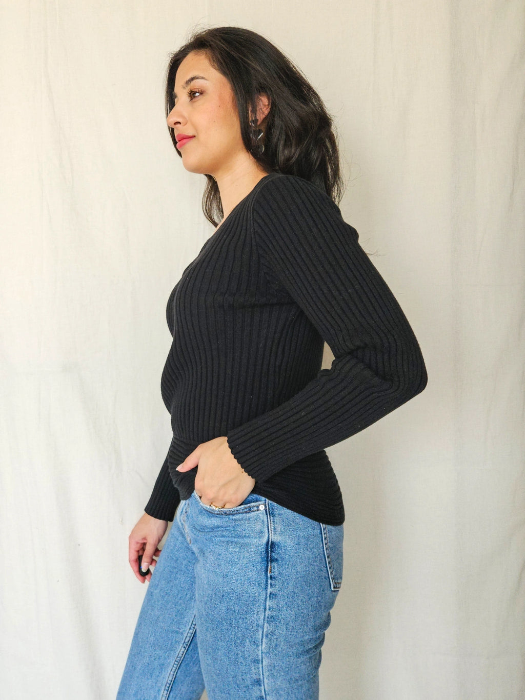 Fenna - zwarte vintage trui, katoenmix | S/M