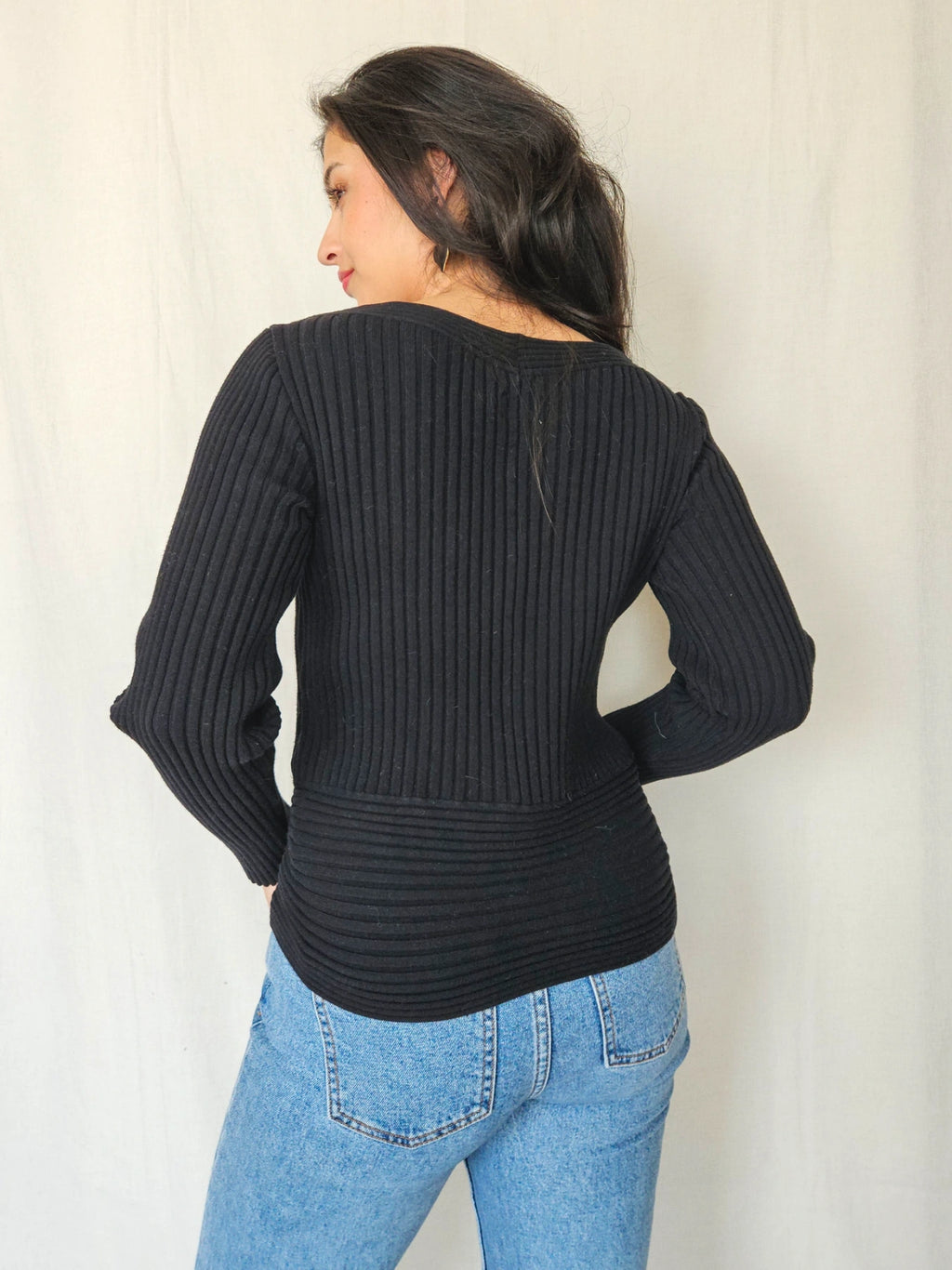 Fenna - zwarte vintage trui, katoenmix | S/M