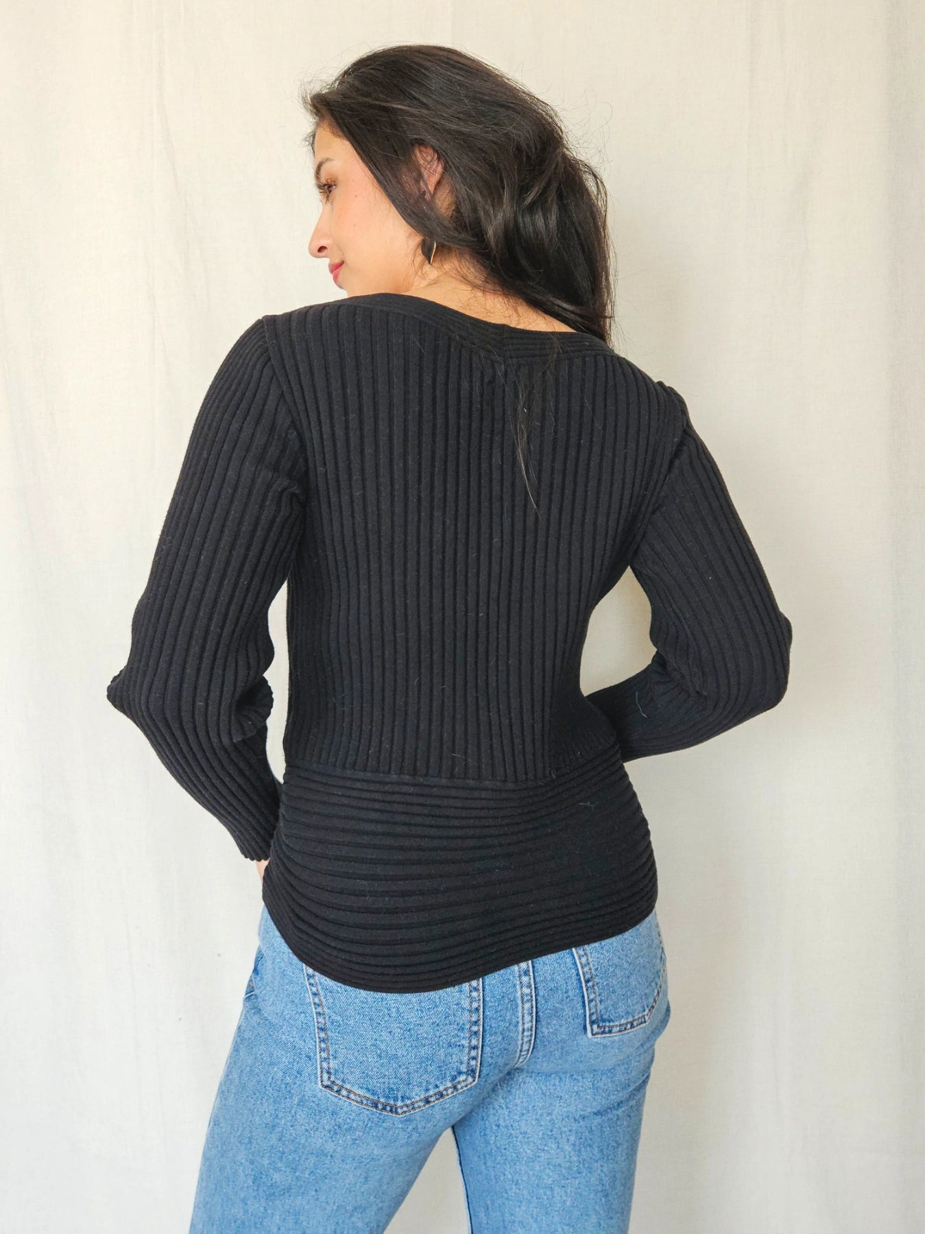 Fenna - zwarte vintage trui, katoenmix | S/M