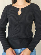 Fenna - zwarte vintage trui, katoenmix | S/M