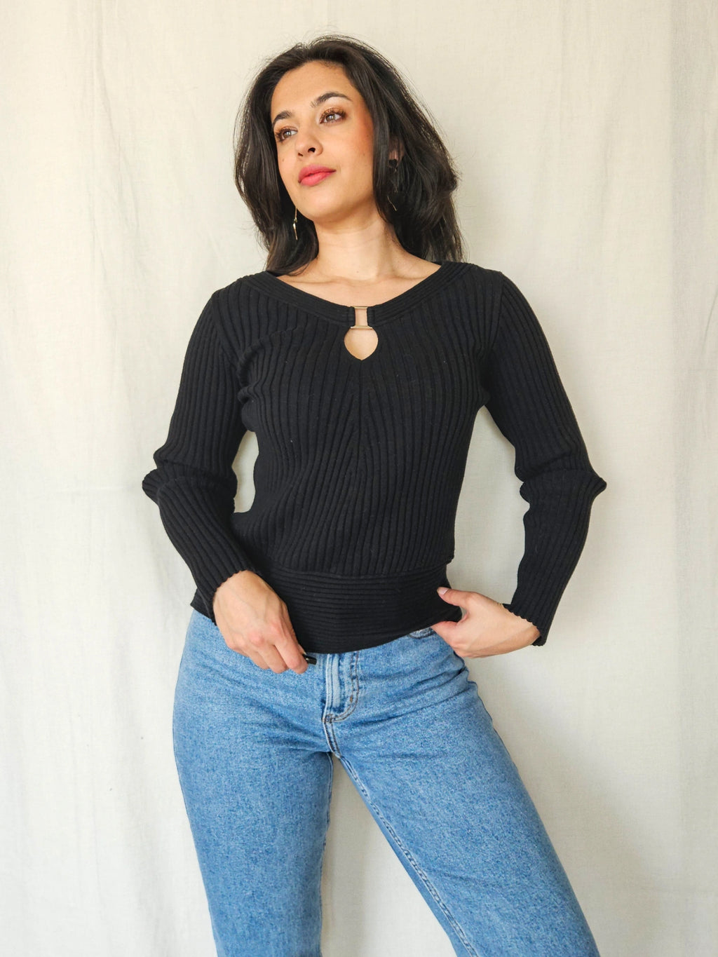 Fenna - zwarte vintage trui, katoenmix | S/M