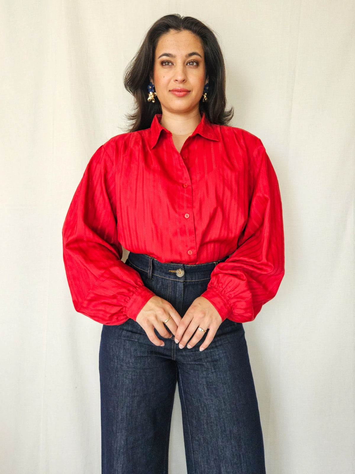 Macarena - rode vintage blouse, katoenmix | XXL
