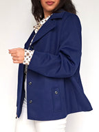 Donkerblauwe vintage blazer met structuur | M