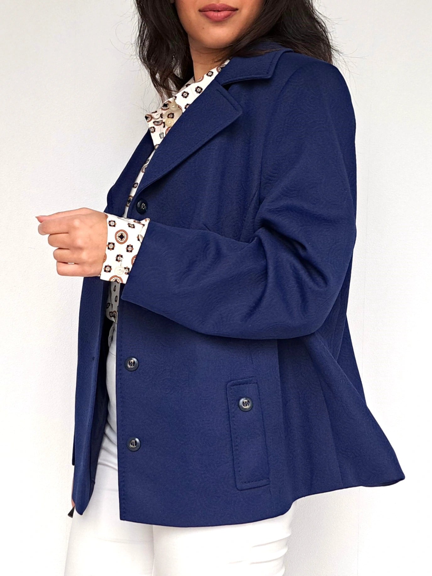 Donkerblauwe vintage blazer met structuur | M