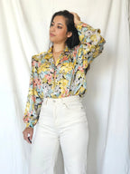 80s vintage blouse met bloemen | XL