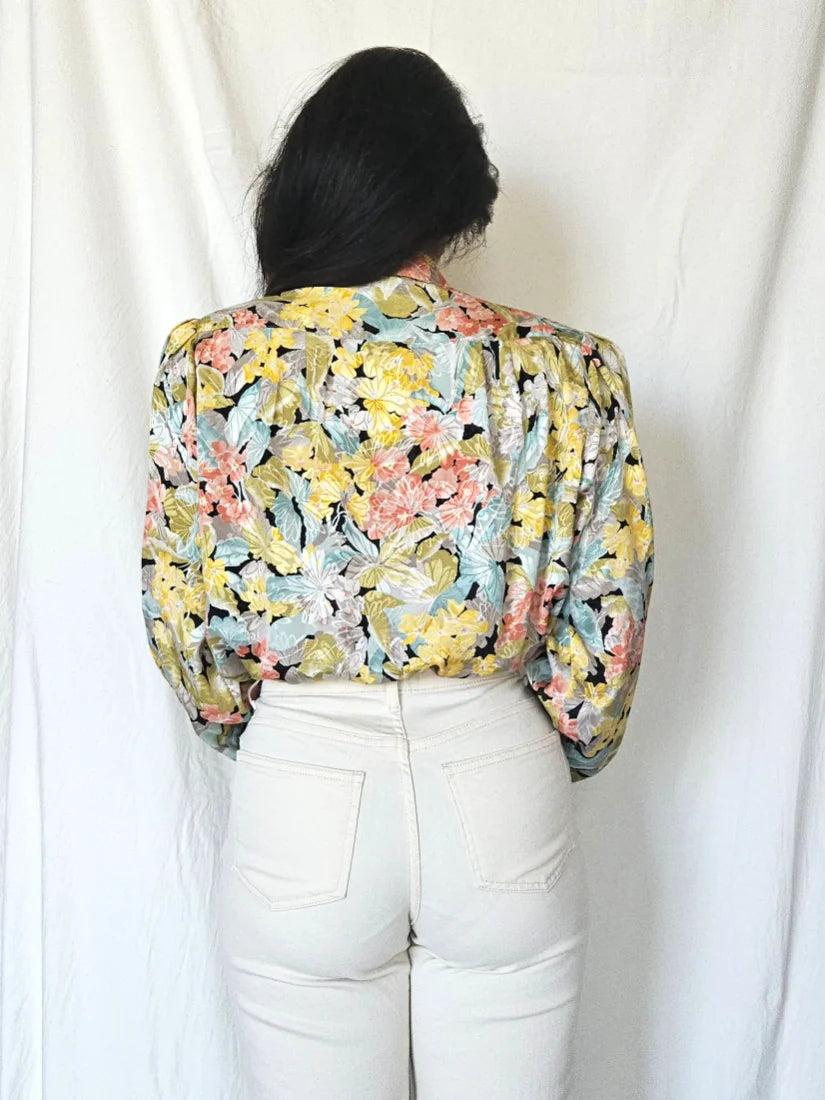 80s vintage blouse met bloemen | XL