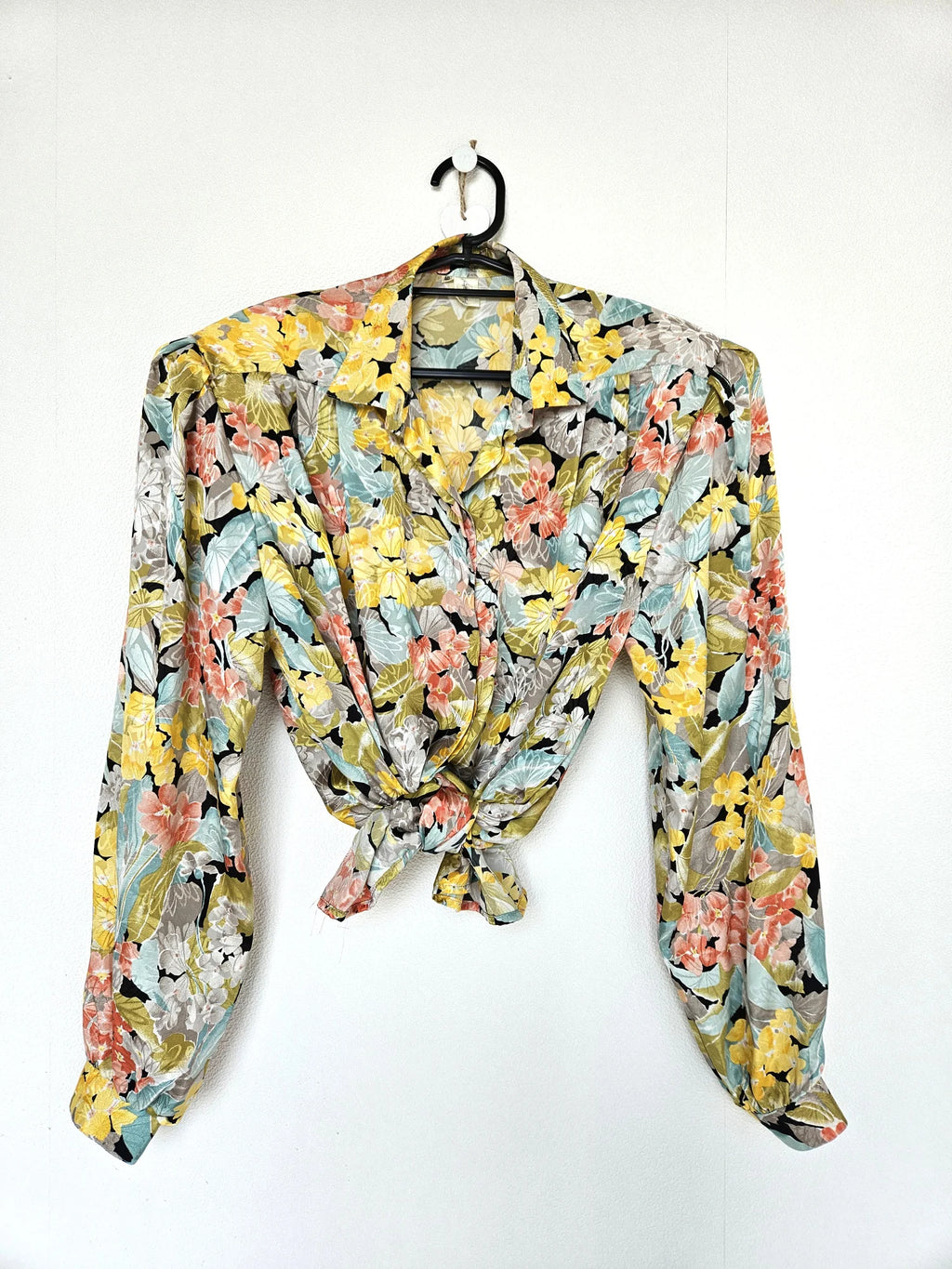80s vintage blouse met bloemen | XL