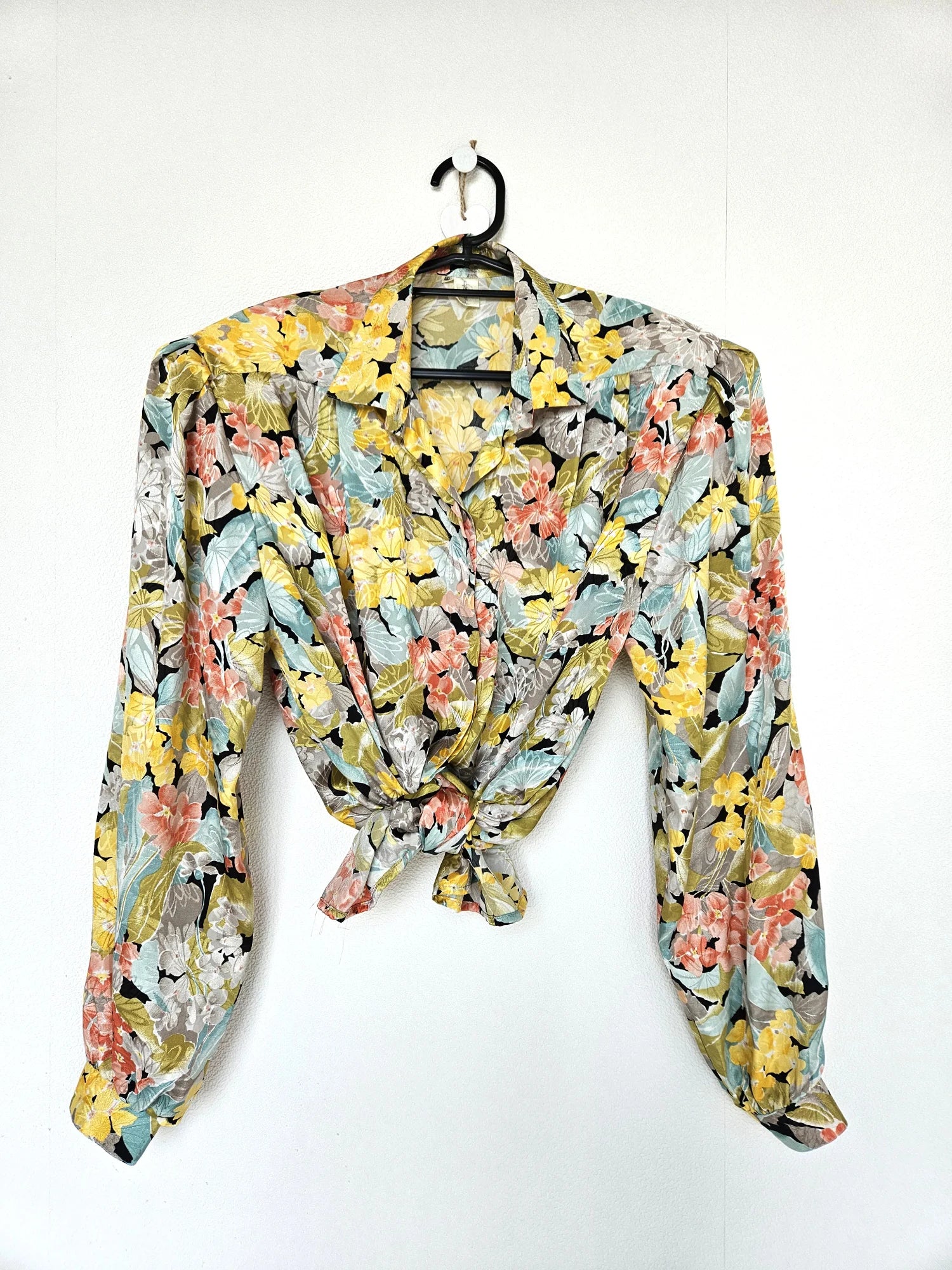 80s vintage blouse met bloemen | XL