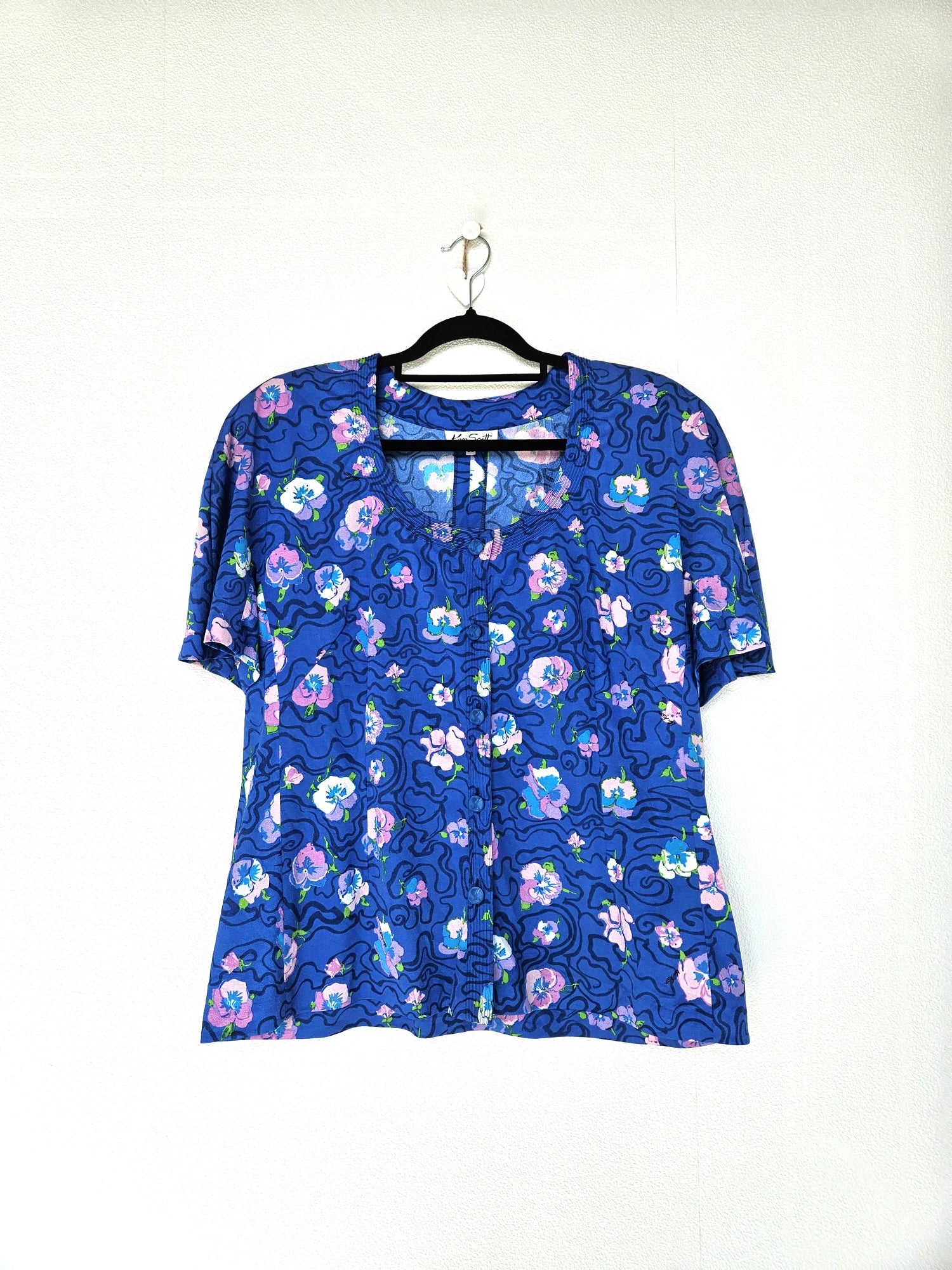 Jaren 80 blauwe vintage blouse