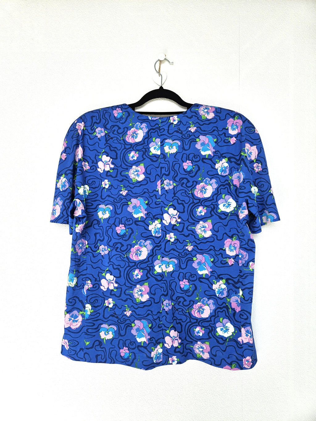 Blauwe vintage blouse met ronde hals | XL