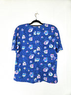 Blauwe vintage blouse met ronde hals | XL
