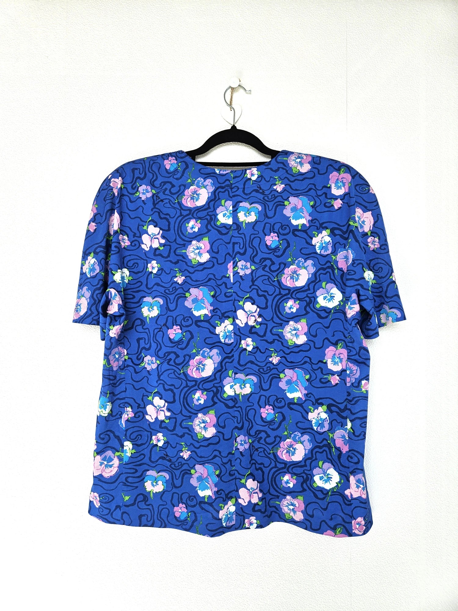 Blauwe vintage blouse met ronde hals | XL