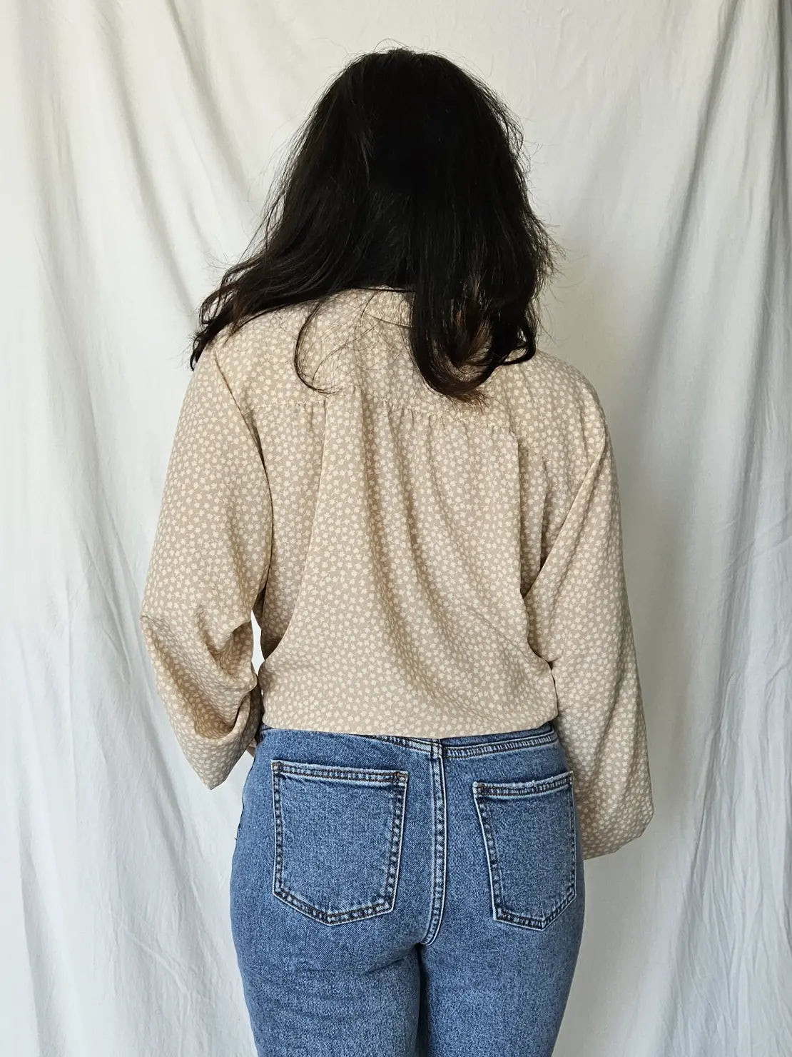 Beige vintage blouse met kraagje | XL